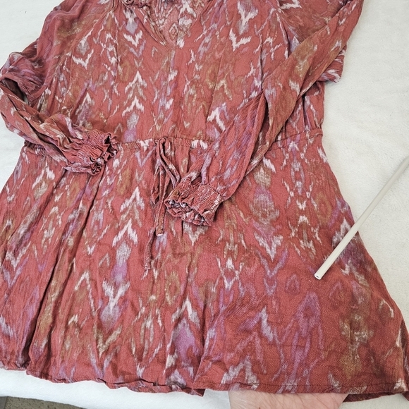 Torrid Terracotta Peasant Top Crepe Tie Waist Boho Long Sleeve Size Large - Picture 13 of 14